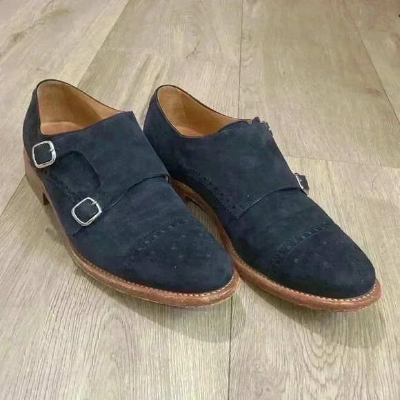 O' Keeffe Double Monk dress shoes suede Black Goodyear welted - Picture 1 of 9